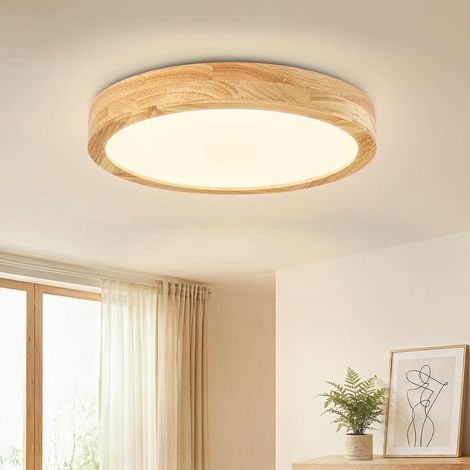 Plafones LED Redonda de Madera Natural, Ø30 cm – Blanco Neutro 4500K – Estilo Moderno – Ahorro Energético, Alta Transmitancia (1/5)