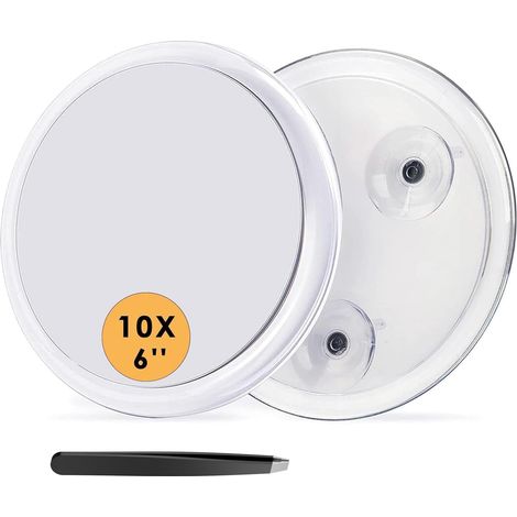 Miroir grossissant mural rond 10X de 15 cm avec 3 ventouses, inclut pince à épiler pour épilation et points noirs