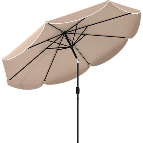 Parasol de terrasse extérieur Ø2,7 m avec manivelle et poignée réglables sur 3 positions, couleur kaki (1/5)