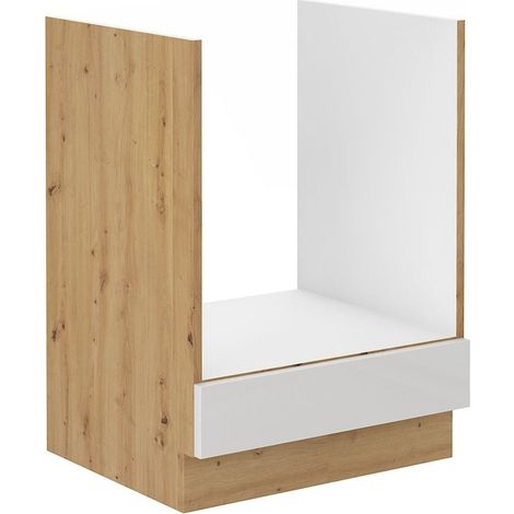 Herd Unterschrank 60 cm Eiche Artisan + Weiß Hochglanz Küchenzeile Küchenblock (1/3)