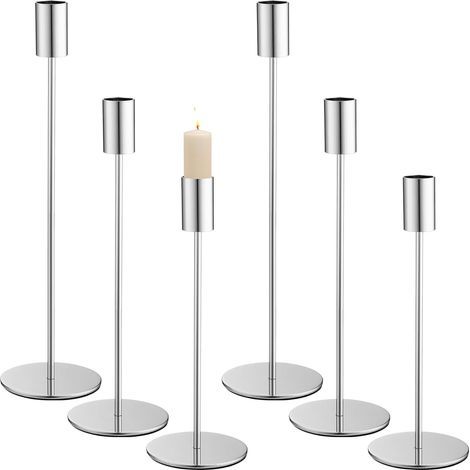Set of 6 Silver Candlesticks, 33/28/23 cm, Perfect for Weddings, Candles, Dinner Table Ornaments (1/5)