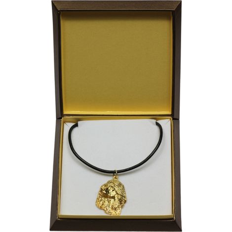 Galgo afgano I: collar para perro en caja de regalo, colgante chapado en oro para amantes de los perros, impresionante joyería de Art-Dog. (1/5)