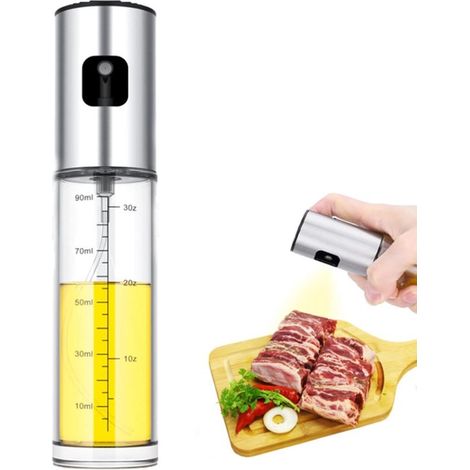 Vaporisateur d'huile - Flacon d'huile - Spray d'huile d'olive - Vaporisateur d'huile d'olive - Flacon pulvérisateur de cuisine - Vaporisateur à pression - Argent - Verre/Acier inoxydable Argent (1/5)