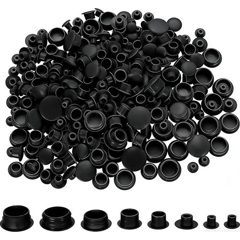 450 PcsCache Trou Mur, Cache Trou Meuble, Cache Vis, Bouchons de Trous de perçage en Plastique pour Meubles, placards de Cuisine, étagères, armoires, bibliothèques (8 Tailles, Noir) (1/5)