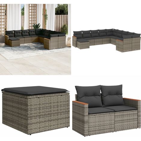 11-tlg. Garten-Sofagarnitur mit Kissen Grau Poly Rattan - Gartenmöbel - Sofagarnitur - Outdoormöbel - Lounge Set - Rattan Gartenmöbel - Home & Living (1/5)