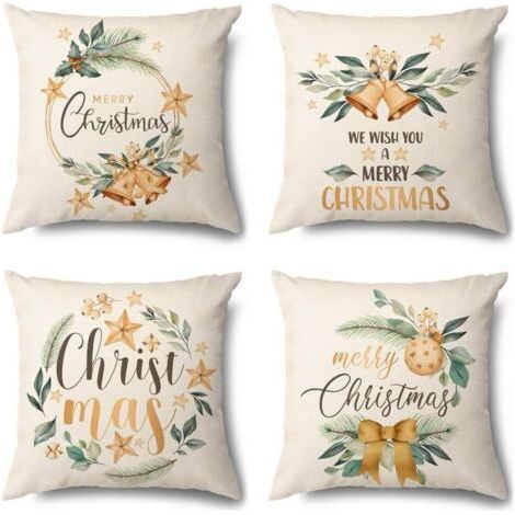 décoration de Noël Ensemble de 4 housses de coussin de Noël, coussins décoratifs, coussins de canapé, pour salon, bureau, extérieur, café, 45 x 45 cm cadeau de Noël (1/5)