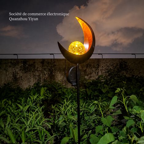 Torche solaire LED effet flamme en fer forgé motif lune pour jardin réf 9012 465 g – Livraison gratuite