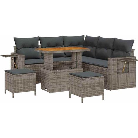 Maison Exclusive - Gartensofa-set mit Kissen 9 pcs Grau Poly-Ratt