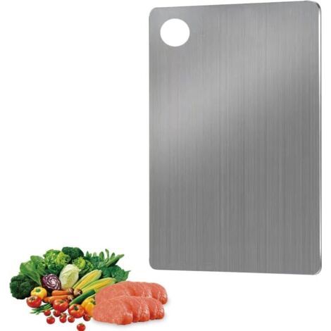 Planche à découper en acier inoxydable 304, 24 x 15 cm planche à découper double face en titane de qualité alimentaire, adaptée à la viande, aux fruits, aux pâtes et aux légumes