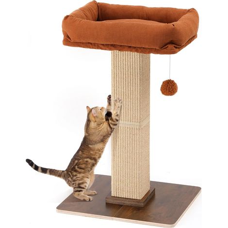 Arbre à Chat, Style Rétro avec Perchoir pour Chats d'Intérieur, Grande Tour à Gratter avec Lit, Griffoir pour Chat Sisal Naturel et Bois Massif (1/5)