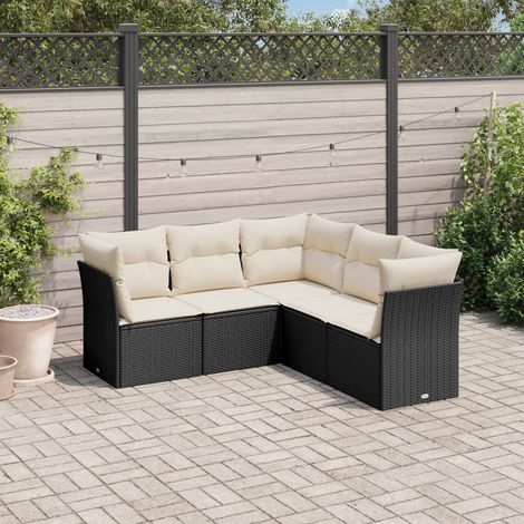 vidaXL 5 Piece Garden Sofa Set with Cushions Black Poly Rattan (1/3)