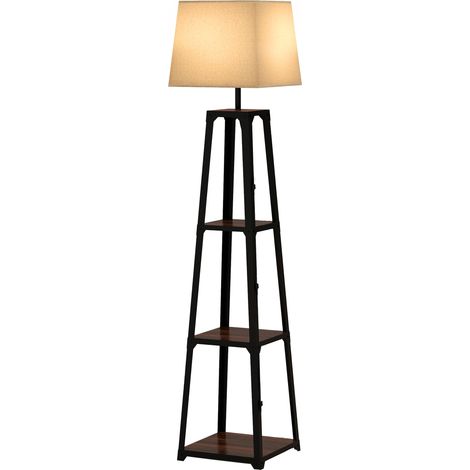 Lampada da Terra Ø42x166 cm in Metallo e MDF Nero e Beige (1/5)