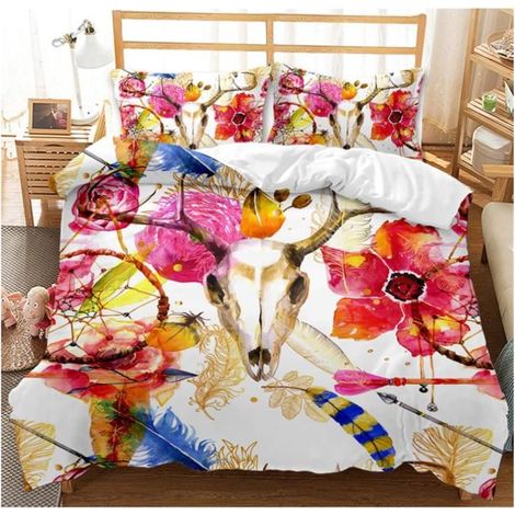 Sets de Housse de Couette Adulte Enfant, 3D Parure Imprimé Attrape Rêves Housse de Couette en Microfibre Fleur Rose,140x200cm - Z6E (1/4)