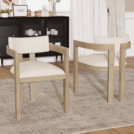 2 sedie da pranzo in legno massello, comode e traspiranti, adatte a sale da pranzo, soggiorni, caffè, stile moderno, tessuto in lino, colore naturale.