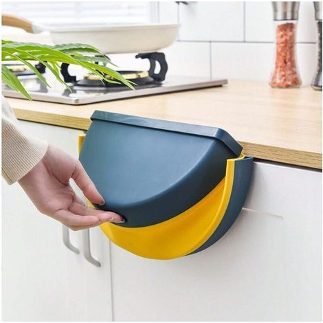 Mini-Hängemülleimer zum Zusammenklappen für Küchenschranktüren, kleiner Hängemülleimer, Mülleimerhalter für Bad, Schlafzimmer, Zuhause, Auto, Camping, blau, 1 Stück (1/4)