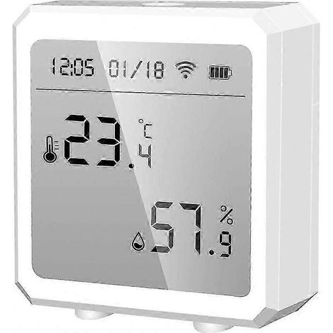 Capteur de température et d'humidité intelligent Tuya WiFi pour intérieur avec écran LCD, hygromètre-thermomètre contrôlable à distance via application, capteur T&H commutable compatible avec Tuya (1/5)