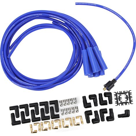 Jeu de 8 fils d'allumage 8,5 mm 180° pour bougies, câbles de bougie avec capuchon antipoussière, remplacement pour modèles Chevy 8 cylindres, bleu (1/5)