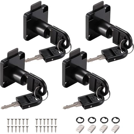 4 Pièces Serrures de Tiroir de Bureau, Verrou à Came de 22 mm, Serrure à Came avec clés Différentes, Serrure Meuble pour Meubles, Tiroir, Porte, Boîte aux Lettres, Armoire, Placard (Noir) (1/5)