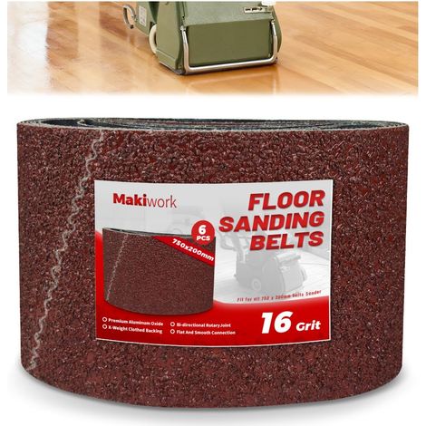 Lot de 6 bandes abrasives 750 x 200 mm en oxyde d'aluminium K16 pour ponceuse de parquet - Compatible avec Scorpion (1/5)