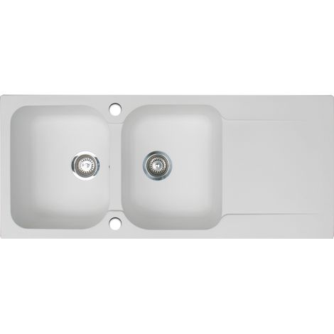 Essebagno Evier réversible 2 cuves 1 égouttoir Lisse résine blanc