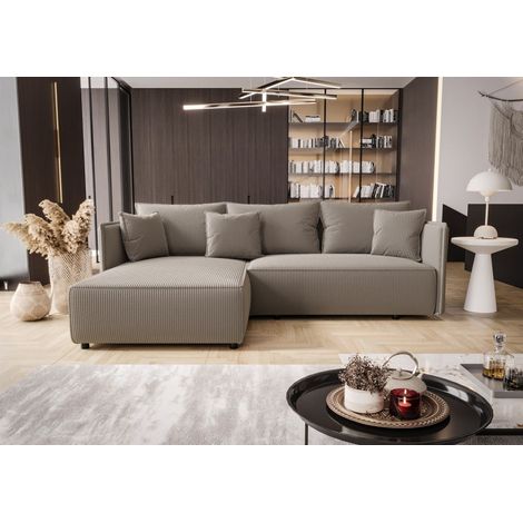 Ecksofa Schlafsofa EVORA Stoff Poso Hellbraun Ottomane Links (1/3)