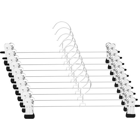 Lot de 10 Cintre Pinces 30cm, Ceintre pour Pantalon Metal avec Deux Antidérapante Clips, Cintres Porte-Pantalons Crochet Pivotant à 360°, Cintre Jupes Femme Gain De Place (1/5)