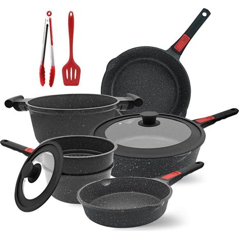 Set de casseroles et poêles 10 pièces, antiadhésif, manche amovible, tous feux dont induction (1/5)