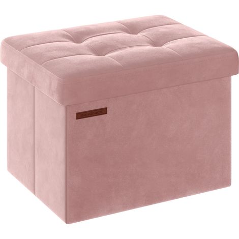 SONGMICS Pouf Pieghevole, Cassapanca in Velluto, Contenitore con Coperchio, Poggiapiedi, 31 x 41 cm, Portata 130 kg, per Corridoio, Soggiorno, Camera da Letto, Rosa Pastello LSF200R01 (1/5)