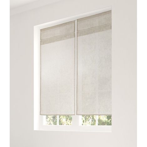 Paire de vitrage en lin avec finition soignée point clair - 60x120cm - Ecru