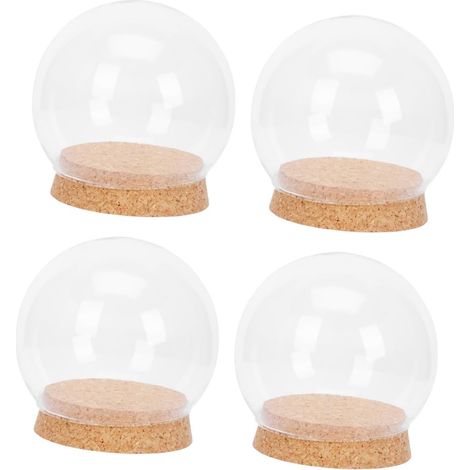 Lot de 4 Dômes en Verre Décoratifs Base en Liège, Diamètre 10 Cm, Couvercles D'affichage pour Fleurs Éternelles, Présentoirs Créatifs pour Décoration de Maison et Fête (1/5)