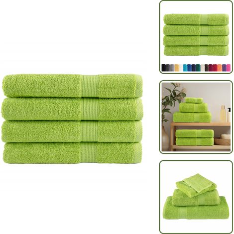 The Living Store Serviettes de qualité supérieure SOLUND 4 pcs vert pomme - Serviettes De Bain - Serviettes De Plage - Serviettes En Coton - Serviettes Douces - Serviettes Absorbantes