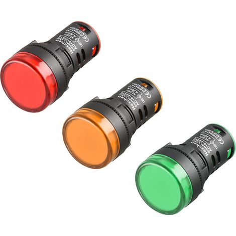 22mm Voyant LED, AD16-22D/S, 220VAC 20mA, Rouge/Vert/Jaune couleur de lumière 3Pack (1/5)
