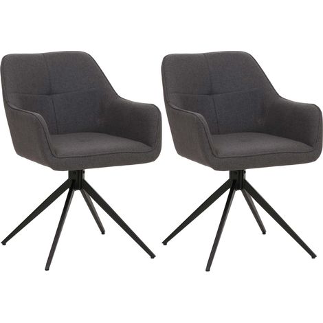 [NUNCA USADO] Juego de 2 sillas de comedor HHG-983, reposabrazos para silla de cocina, giratoria con retorno automático, tela/textil (270g/m²), gris