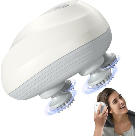 Masseur de Tête Électrique, Masseur de Cuir Chevelu IPX7, Masseur Portable pour Chats avec 4 Têtes Pétrissantes et 3 Modes de Massage, Rechargeable par USB, pour Massage Complet du Corps (1/5)