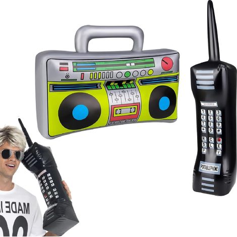Radio Gonflable,Téléphone Gonflable,Décorations de Fête des Années 80 et 90 2PC Instruments Gonflable Boombox Gonflable pour Thème Rétro Hip Hop Accessoires de Décoration de Fête Disco Rappeur (1/5)