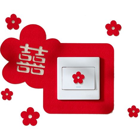 Autocollant interrupteur mariage chinois Non Tissé Double Bonheur Décoration murale rouge fête noces (1/5)