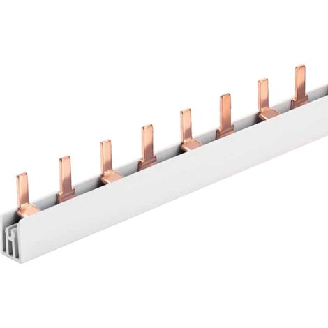 Pettine di Distribuzione Busbar Modulari, 2P, 12 PIN, Sezione 10mm², Distanza tra PIN 17,8mm, Larghezza del PIN 4mm, Altezza del PIN 11,5mm, Lunghezza Totale 210mm, 63A IP20