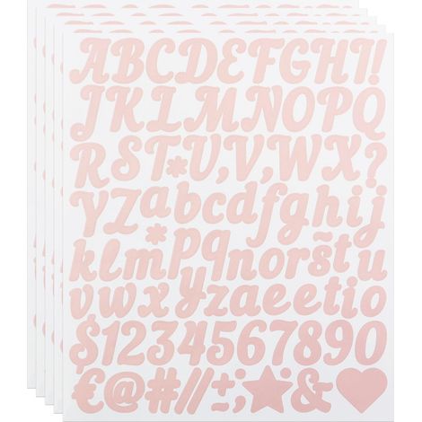 Lot de 440 autocollants en forme de petites lettres et chiffres de 2,5 cm pour scrapbooking, bouteille d'eau, porte-nom, lettres adhésives résistantes aux intempéries - Rose (1/5)