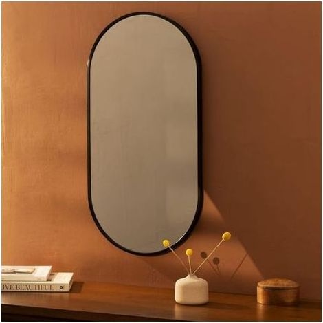 Mirror wall oval 60 x 40 cm – Installation horizontal or vertically – Frame aluminum for decoration indoor – bathroom, living room, bedroom (1/5)