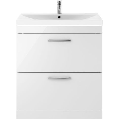 Millwich Contemporary 2 Drawer Floor Standing Vanity Unit with Thin Edge Basin, Gloss White, 800mm