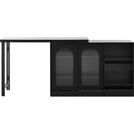 Tavolo bar estensibile nero con spazio contenitore e ante in vetro, 121,5 x 40 x 76,7 cm, MODENUIT (1/5)