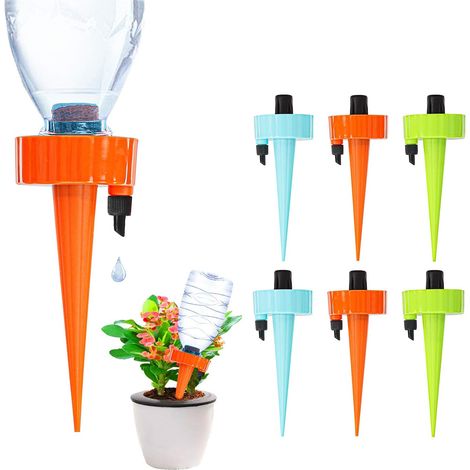 Lot de 6 arroseurs automatiques à goutte-à-goutte, avec vanne de régulation de débit lent, pour l'arrosage des plantes d'extérieur et pendant les vacances. (1/5)