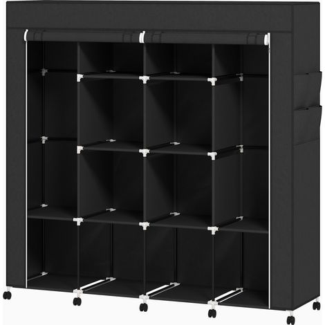 Armoire penderie en tissu et meuble de rangement mobile - Noir - 10 roulettes, 10 compartiments et barres de suspension - Pour chambre - Design pratique (1/5)