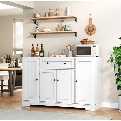 Buffet 138x40x85 cm en MDF blanc, avec rangement pour cuisine, salon et chambre FloraGrace (1/5)