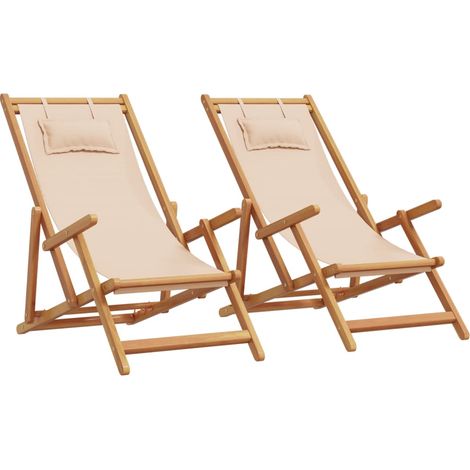 Maison Exclusive - Sedie da Spiaggia Pieghevoli 2 pz Beige in Tessuto e Legno