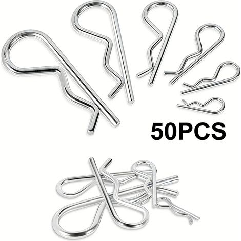 50 goupilles fendues, Kit assorti de goupilles fendues, Pinces à clip R résistantes, Goupilles à ressort à 6 tailles pour verrouiller des remorques, tondeuses à gazon, camions, Choix du mécanicien 50 (1/3)