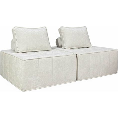 Lot de 2 fauteuils en tissu pour canapé modulable avec coussin ecru - Tiby (1/5)