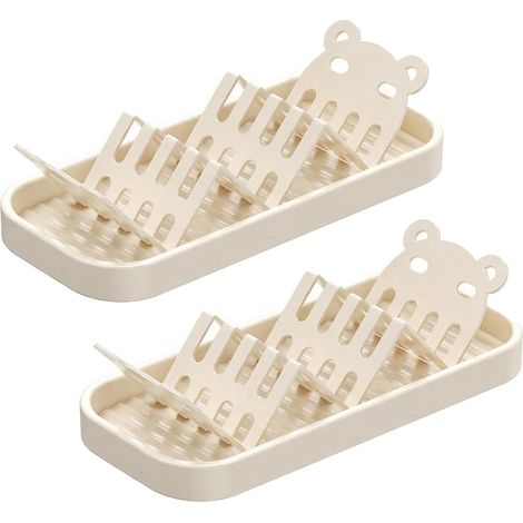 Set di 2 portasapone a forma di orsetto carino con vassoio di scarico, portasapone salvaspazio per bagno e doccia, beige, per spugna e paglietta (1/5)