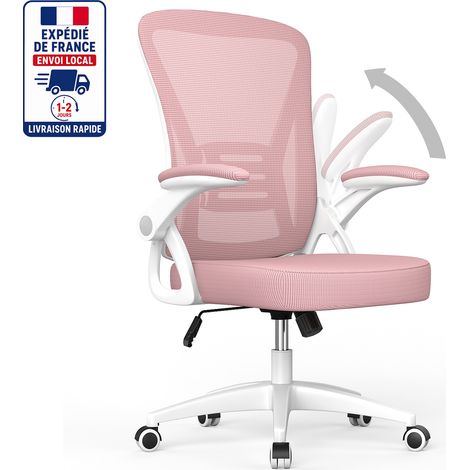 Fauteuil de Bureau Xhomrattan, Chaise Ergonomique à roulette, Hauteur Ajustable, Soutien Lombaire Dossier Règalable, Poids Max 150kg,Rose