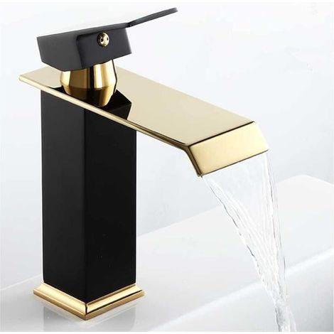 BRAVIX Robinet de lavabo monotrou, or noir mat, robinet d'eau chaude et froide en laiton massif pour évier de salle de bain black